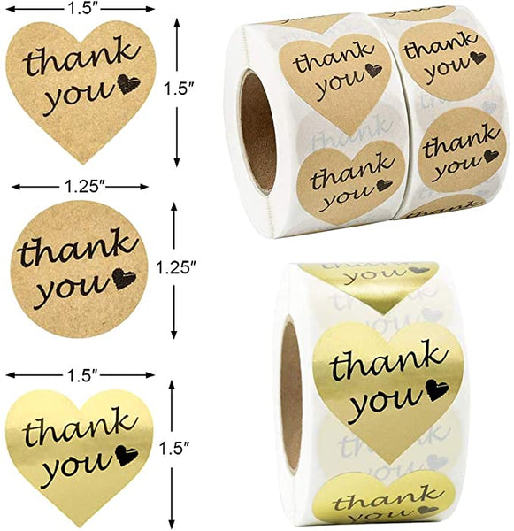BESTEASY Thank You Stickers, 1.5” Heart Shaped Stickers & 1.25" Round Adhesive Labels for Party, Wedding, Gift or Birthday